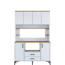 Credenza Biano Marrone 4 Ripiani 2 Cassetti 120x40x184h cm, 6 Ante - Mairag