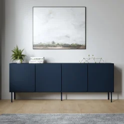 Madie|Credenze > Dmora Credenza 2 Ripiani Apertura Battente 200x42x75h cm, 4 Ante - Canino Blu