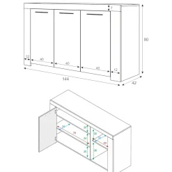 Cucina|Madie > Dmora Credenza cemento e bianca porta bicchieri 144x42x80h cm 3 ante - Amaculi Bianco, Grigio Cemento
