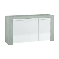 Cucina|Madie > Dmora Credenza cemento e bianca porta bicchieri 144x42x80h cm 3 ante - Amaculi Bianco, Grigio Cemento
