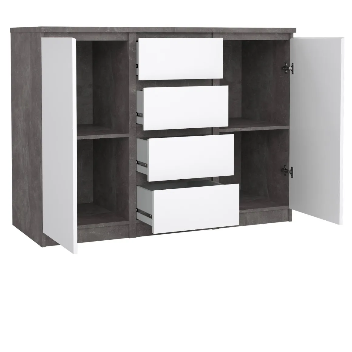 Credenza cemento e bianco lucida 120x50x90h cm 2 ante e 4 cassetti - Angelika