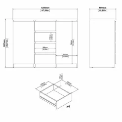 Madie|Credenze > Dmora Credenza cemento e bianco lucida 138x42x86h cm 3 ante - Dolphin Bianco Lucido, Grigio Cemento