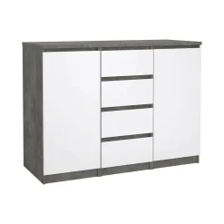 Madie|Credenze > Dmora Credenza cemento e bianco lucida 138x42x86h cm 3 ante - Dolphin Bianco Lucido, Grigio Cemento