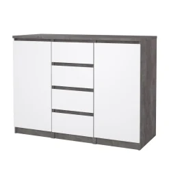 Madie|Credenze > Dmora Credenza cemento e bianco lucida 138x42x86h cm 3 ante - Dolphin Bianco Lucido, Grigio Cemento