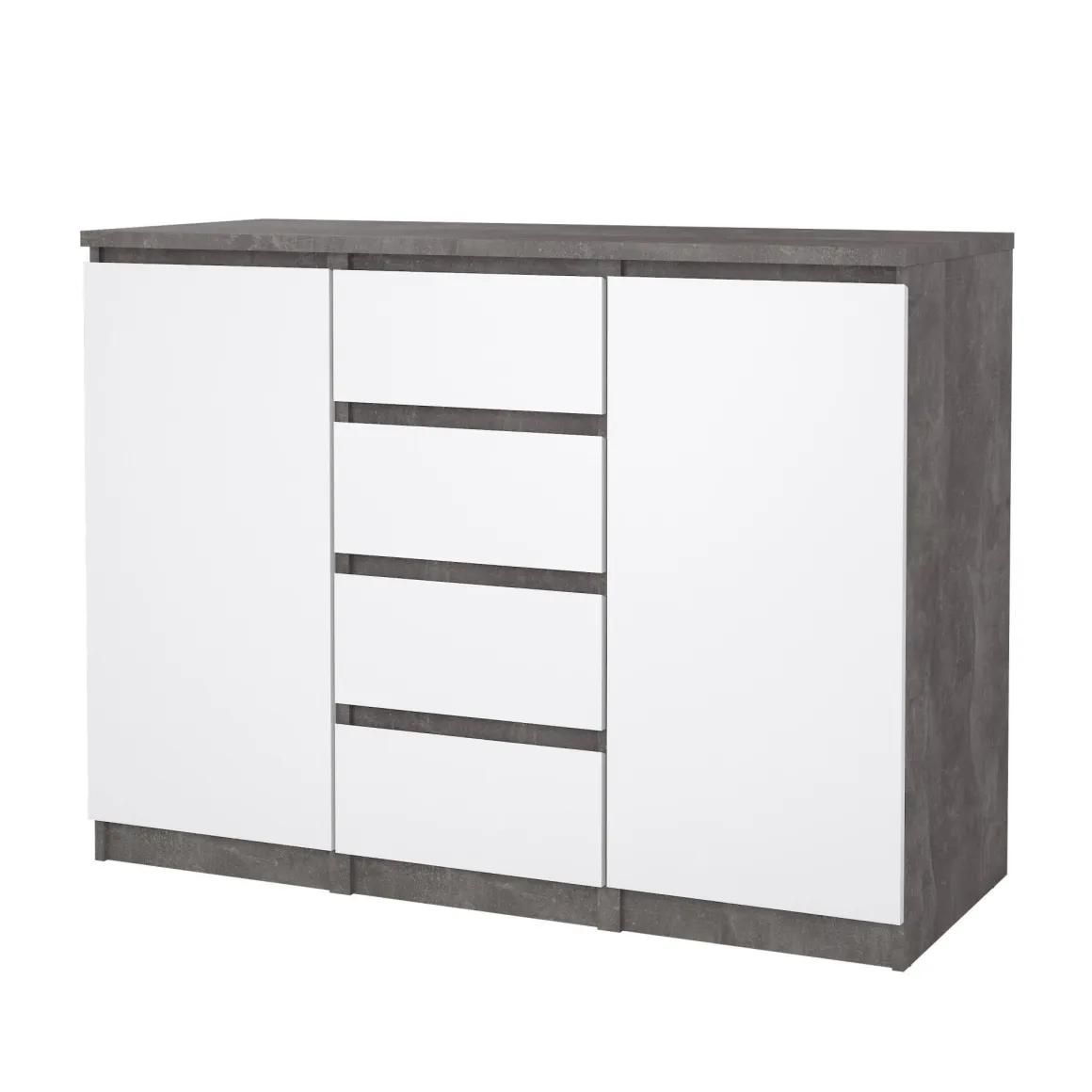 Madie|Credenze > Dmora Credenza cemento e bianco lucida 138x42x86h cm 3 ante - Dolphin Bianco Lucido, Grigio Cemento