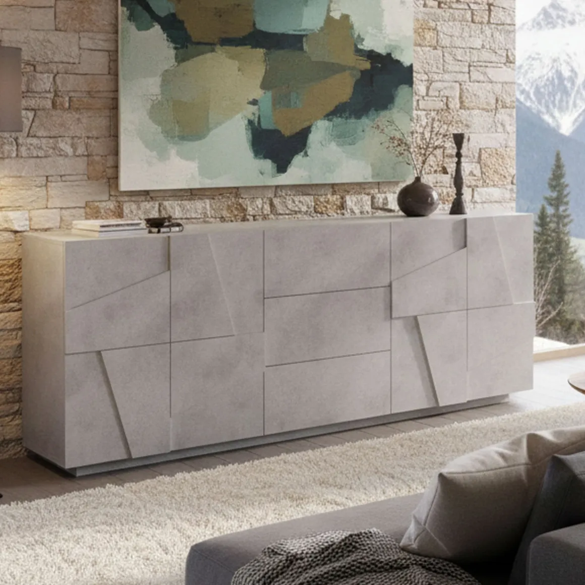 Credenza cemento 224x44x86h cm 4 ante e 3 cassetti - Zeus
