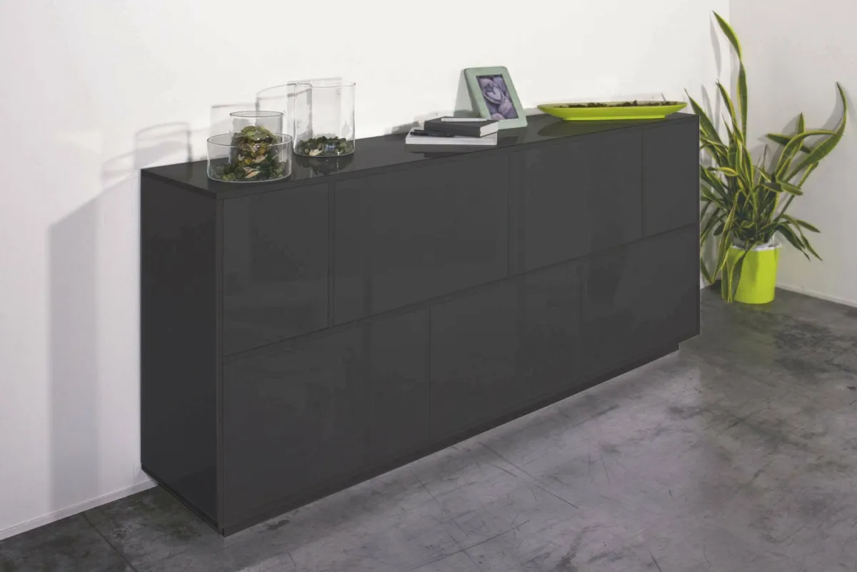Cucina|Salotto > Dmora Credenza Clinoumite, cm 200x41h86, Antracite lucido Nero Antracite