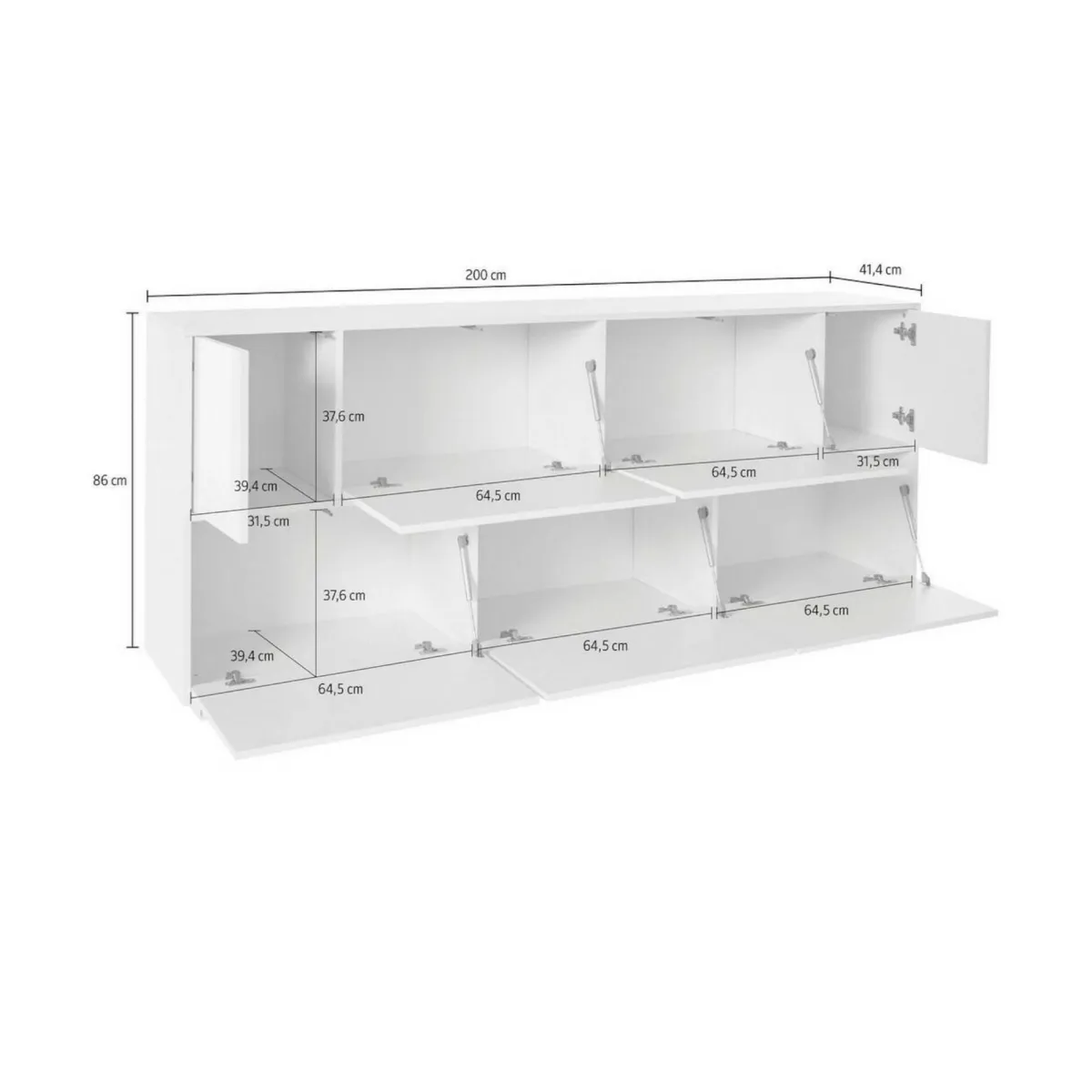 Cucina|Salotto > Dmora Credenza Clinoumite, cm 200x41h86, Antracite lucido Nero Antracite