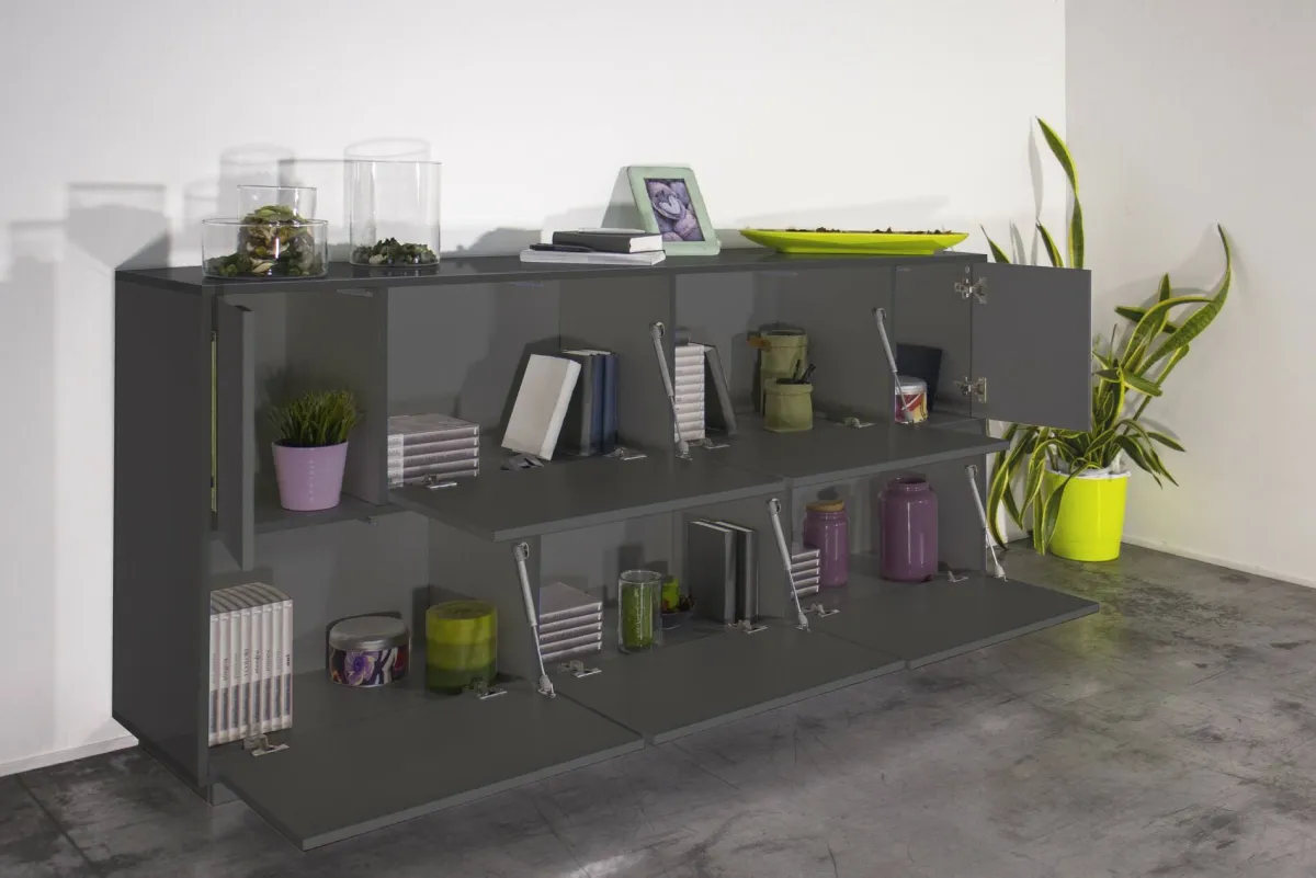 Cucina|Salotto > Dmora Credenza Clinoumite, cm 200x41h86, Antracite lucido Nero Antracite