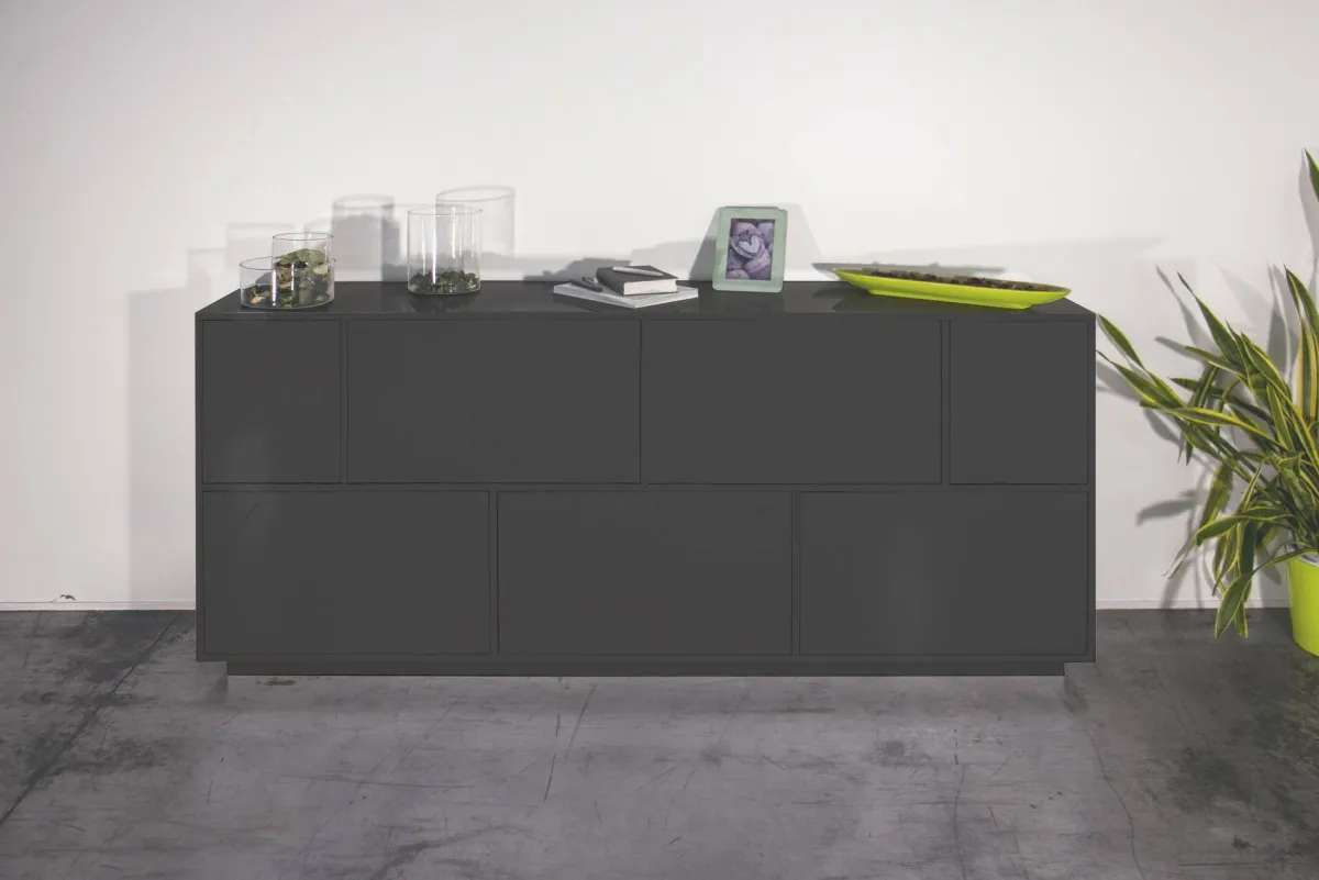 Cucina|Salotto > Dmora Credenza Clinoumite, cm 200x41h86, Antracite lucido Nero Antracite