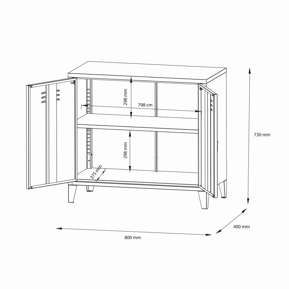 Credenza Conco, 80x40 h73 cm, Ardesia