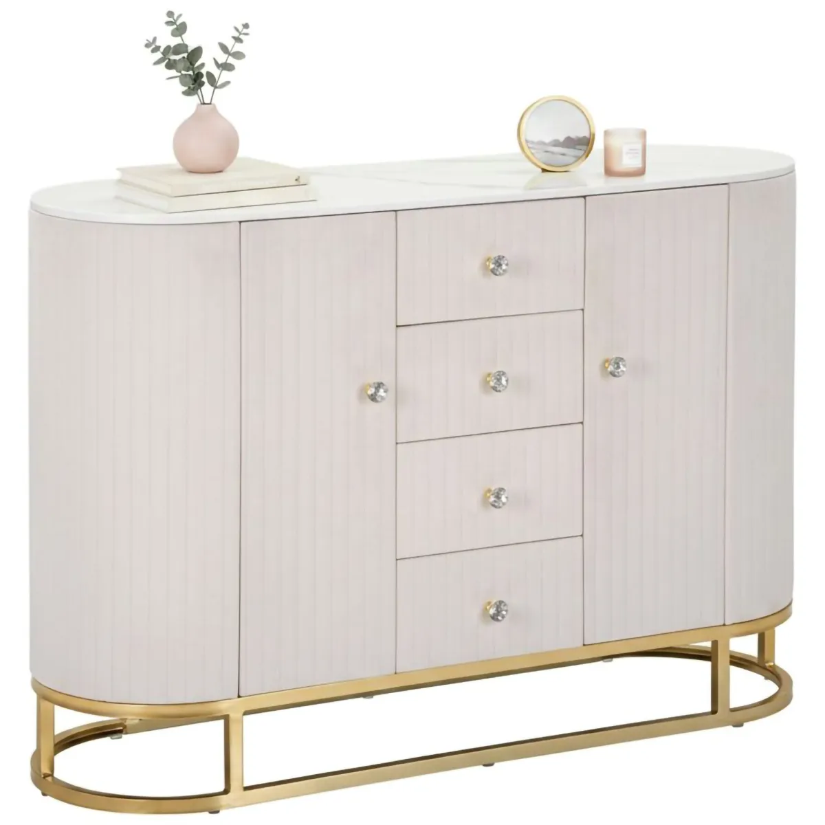 Madie|Credenze > Dmora Credenza crema e bianca 120x40x85h cm 2 ante e 4 cassetti - Lodovico Bianco, Bianco Crema