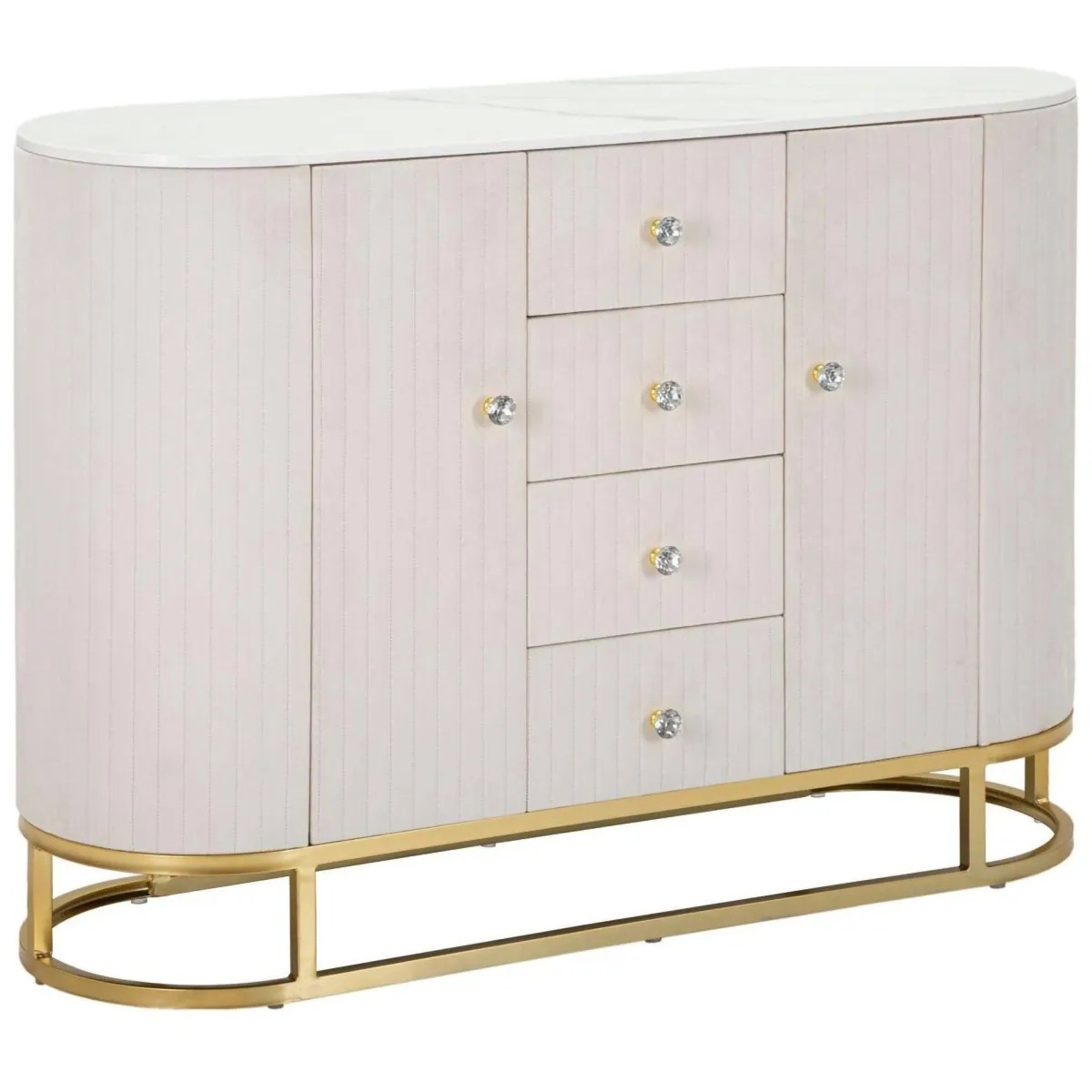 Madie|Credenze > Dmora Credenza crema e bianca 120x40x85h cm 2 ante e 4 cassetti - Lodovico Bianco, Bianco Crema