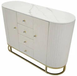 Madie|Credenze > Dmora Credenza crema e bianca 120x40x85h cm 2 ante e 4 cassetti - Lodovico Bianco, Bianco Crema