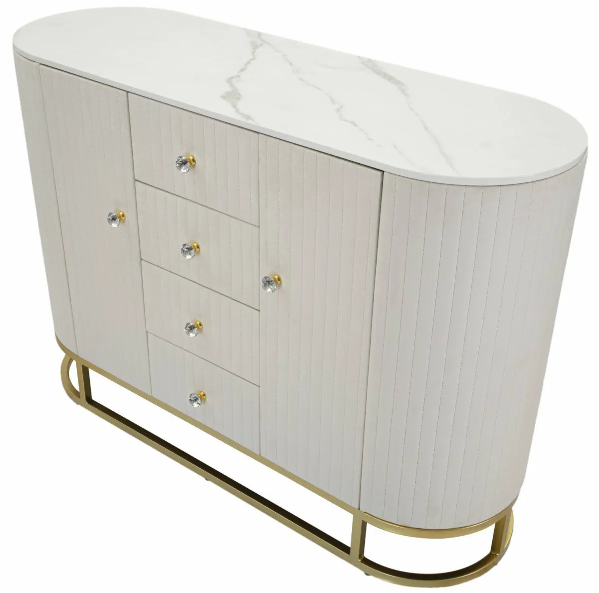Madie|Credenze > Dmora Credenza crema e bianca 120x40x85h cm 2 ante e 4 cassetti - Lodovico Bianco, Bianco Crema