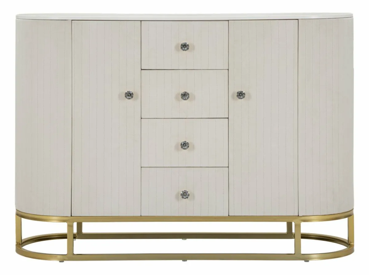 Madie|Credenze > Dmora Credenza crema e bianca 120x40x85h cm 2 ante e 4 cassetti - Lodovico Bianco, Bianco Crema