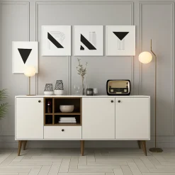Credenza crema 180x35x81h cm 3 ante e 1 cassetto - Lucertola