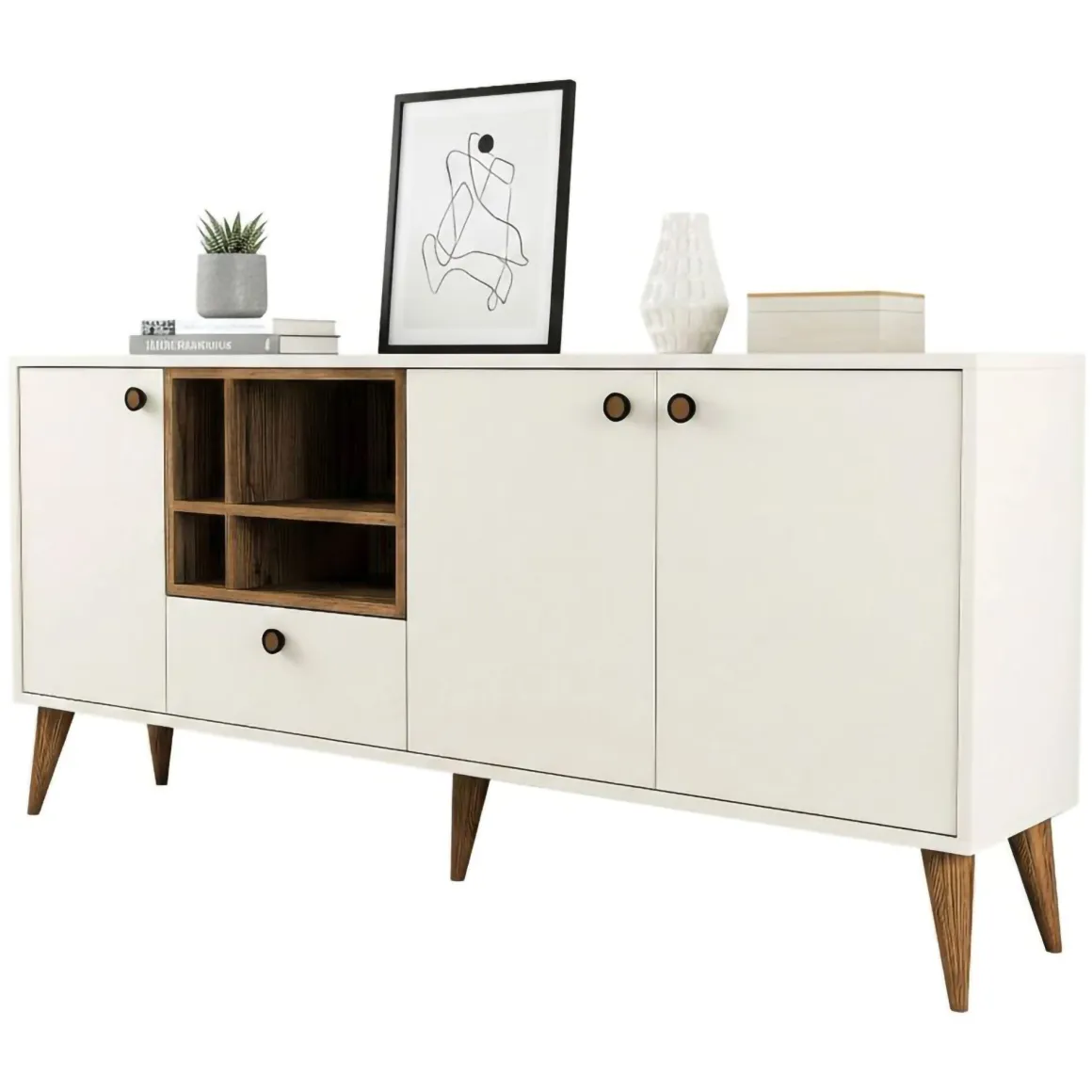 Credenza crema 180x35x81h cm 3 ante e 1 cassetto - Lucertola