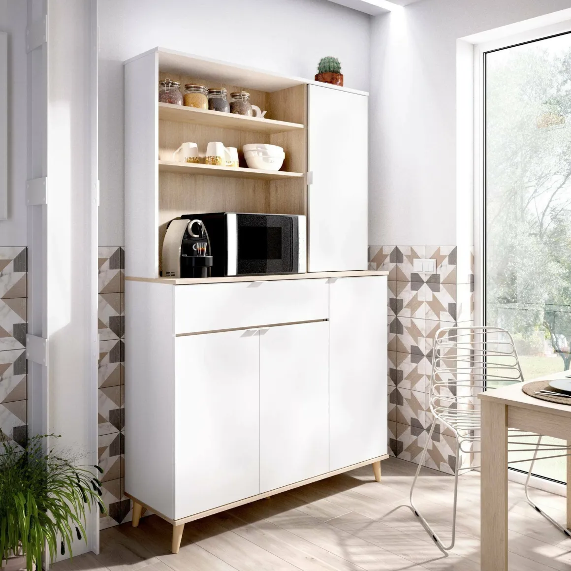 Cucina|Madie > Dmora Credenza cucina bianca e rovere 80x40x102h cm 2 ante - Altai Marrone, Bianco Rovere