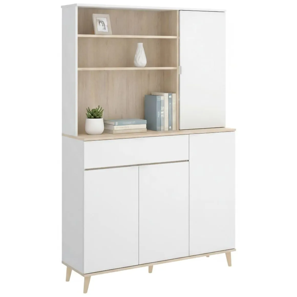 Cucina|Madie > Dmora Credenza cucina bianca e rovere 80x40x102h cm 2 ante - Altai Marrone, Bianco Rovere