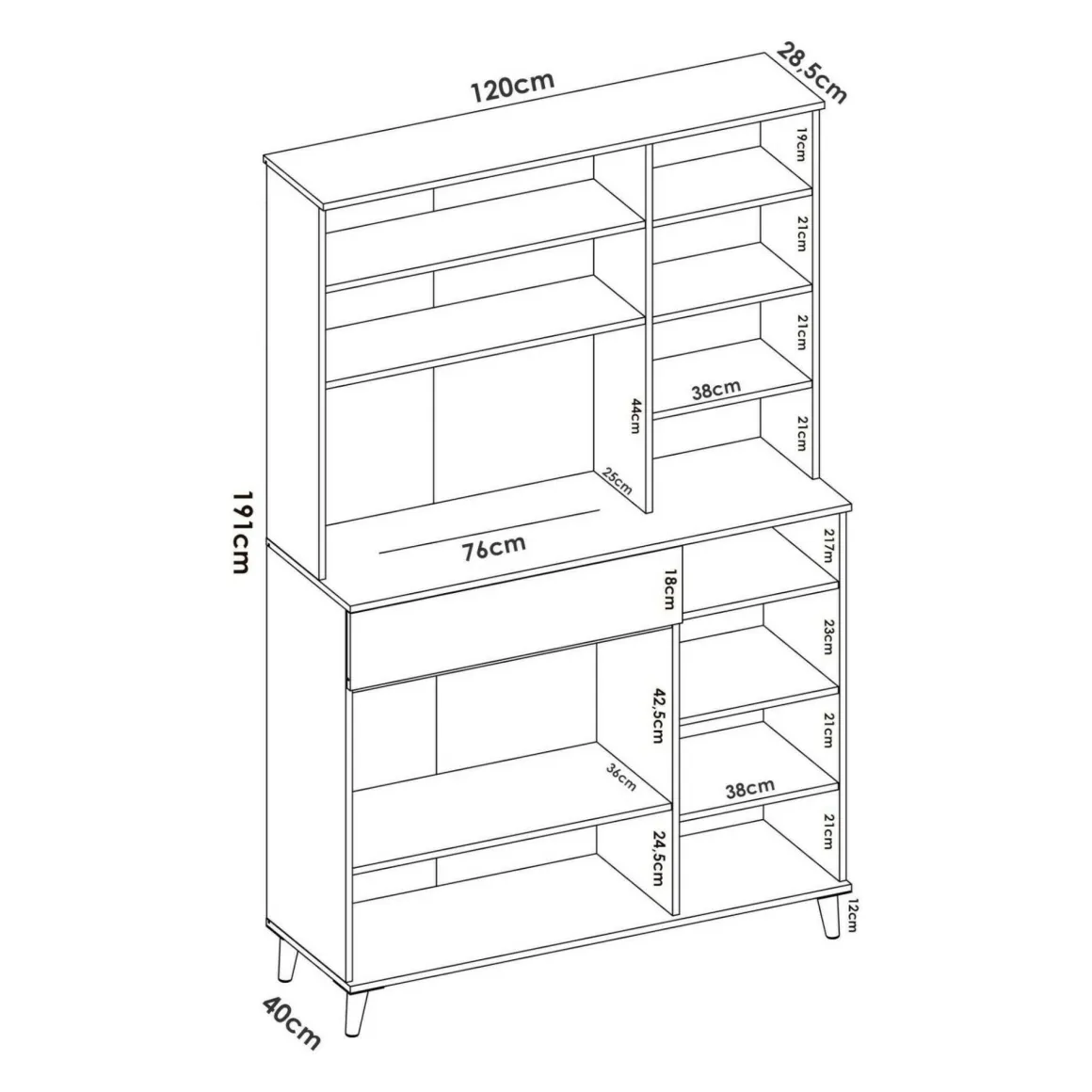 Cucina|Madie > Dmora Credenza cucina bianca e rovere 80x40x102h cm 2 ante - Altai Marrone, Bianco Rovere