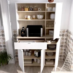 Cucina|Madie > Dmora Credenza cucina bianca e rovere 80x40x102h cm 2 ante - Altai Marrone, Bianco Rovere