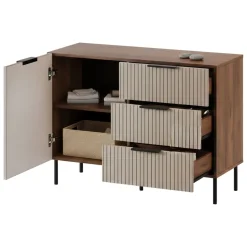 Madie|Credenze > Dmora Credenza Grado, 104x42 h75 cm, Noce e Beige Beige Cashmere, Marrone Noce