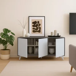 Credenza grigia chiaro e bianca porta piatti 153x39x72h cm 3 ante - Annina