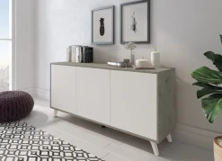 Credenza grigia chiaro e bianca porta piatti 153x39x72h cm 3 ante - Annina