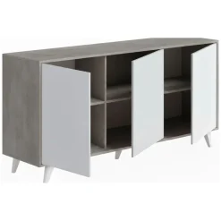 Credenza grigia chiaro e bianca porta piatti 153x39x72h cm 3 ante - Annina