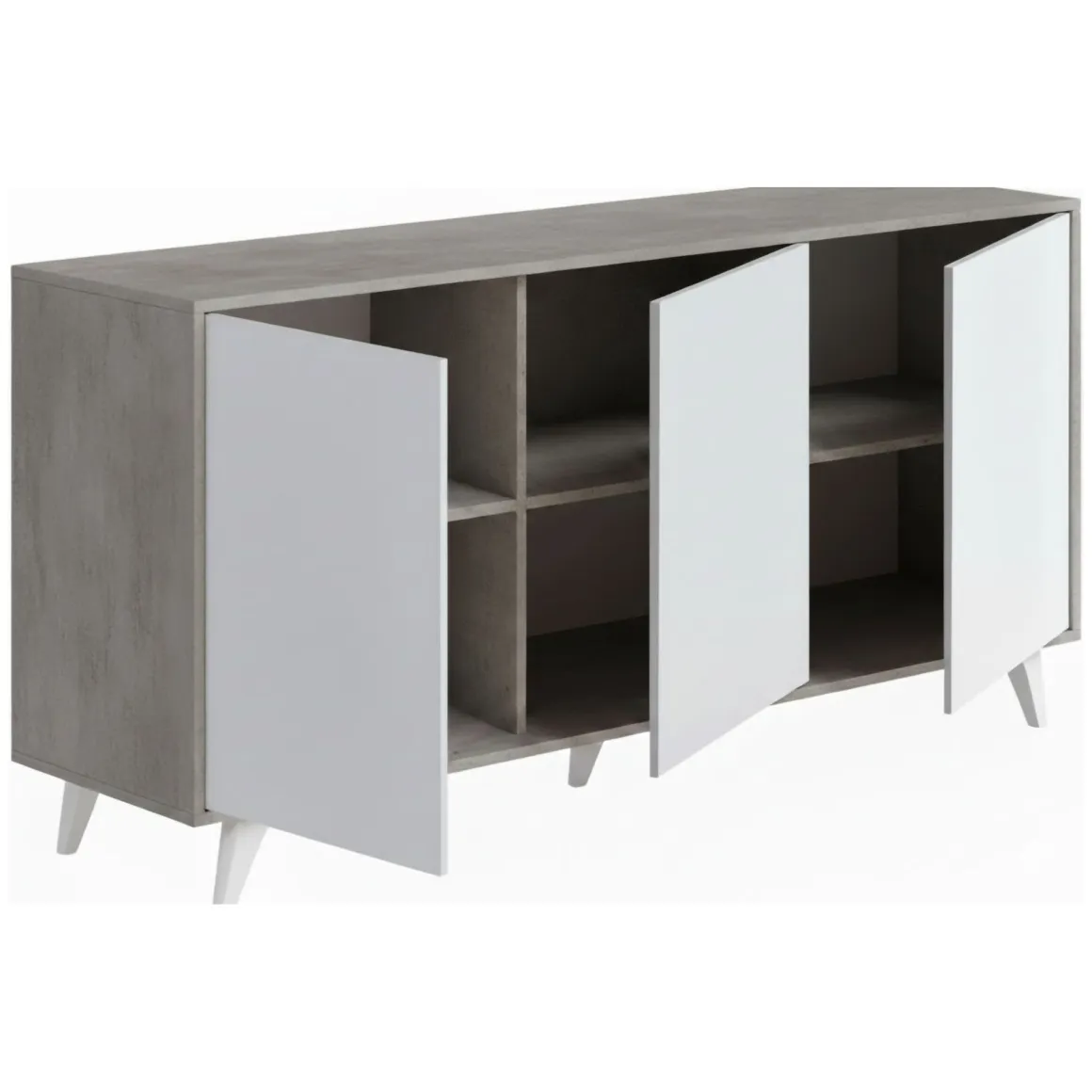Credenza grigia chiaro e bianca porta piatti 153x39x72h cm 3 ante - Annina