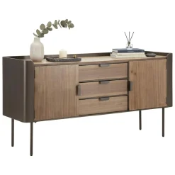 Madie|Credenze > Dmora Credenza grigia e marrone 145x47x76h cm 2 ante e 3 cassetti - Jones Marrone, Grigio