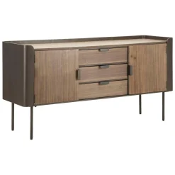 Madie|Credenze > Dmora Credenza grigia e marrone 145x47x76h cm 2 ante e 3 cassetti - Jones Marrone, Grigio