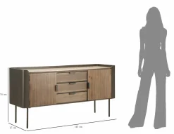 Madie|Credenze > Dmora Credenza grigia e marrone 145x47x76h cm 2 ante e 3 cassetti - Jones Marrone, Grigio