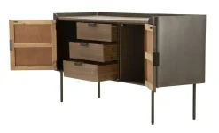 Madie|Credenze > Dmora Credenza grigia e marrone 145x47x76h cm 2 ante e 3 cassetti - Jones Marrone, Grigio