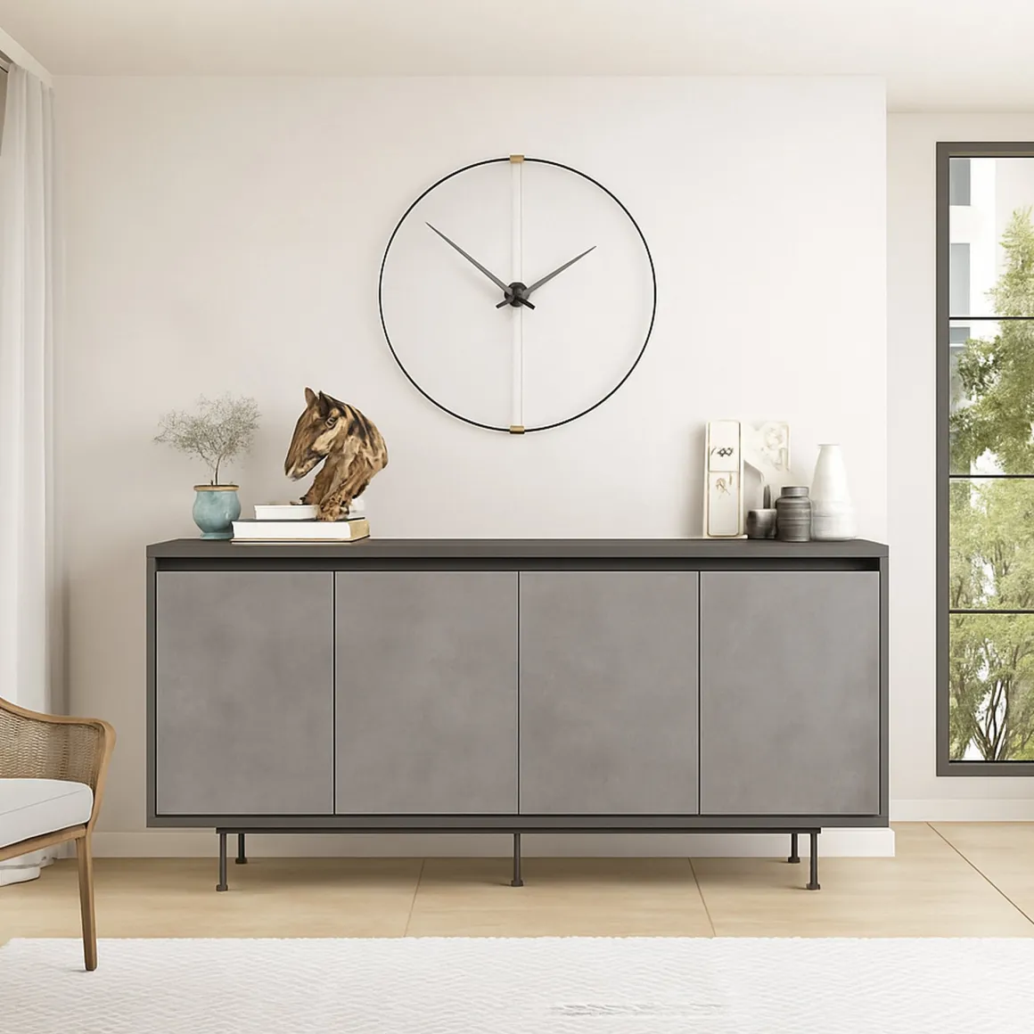 Credenza grigia e nera 160x44x75h cm 4 ante - Kay