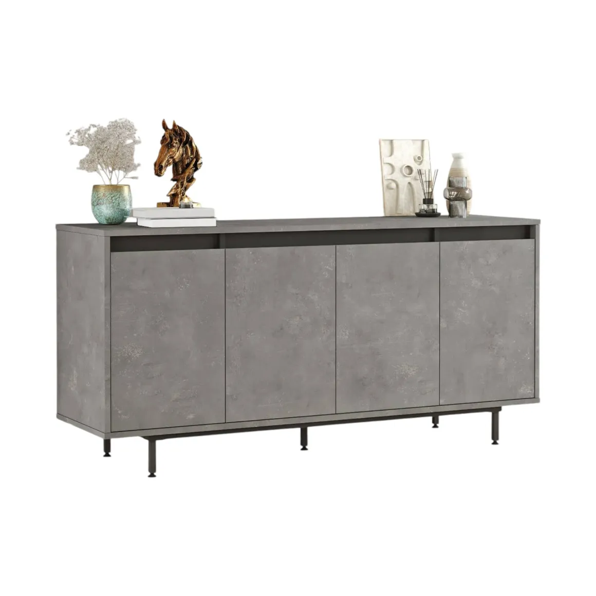 Credenza grigia e nera 160x44x75h cm 4 ante - Kay