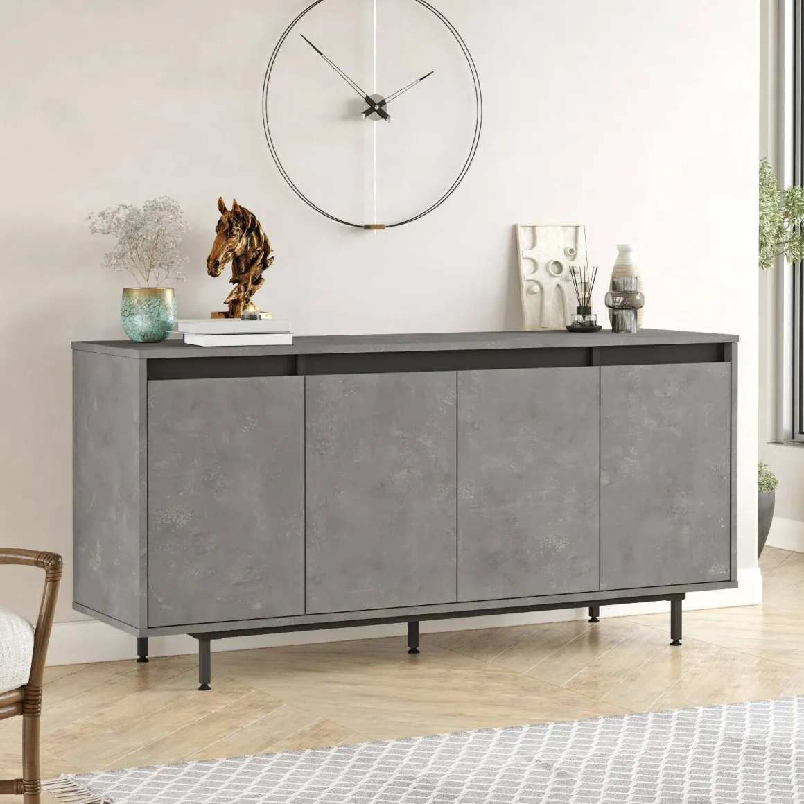 Credenza grigia e nera 160x44x75h cm 4 ante - Kay
