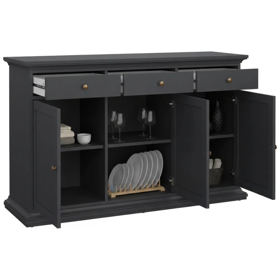 Credenza grigia 143x46x91h cm 3 ante e 3 cassetti - Asola