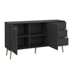 Madie|Credenze > Dmora Credenza grigia 147x39x81h cm 2 ante e 3 cassetti - Erina Grigio