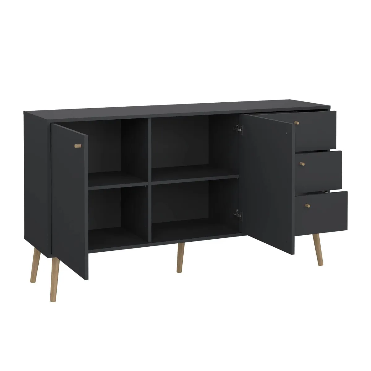 Madie|Credenze > Dmora Credenza grigia 147x39x81h cm 2 ante e 3 cassetti - Erina Grigio
