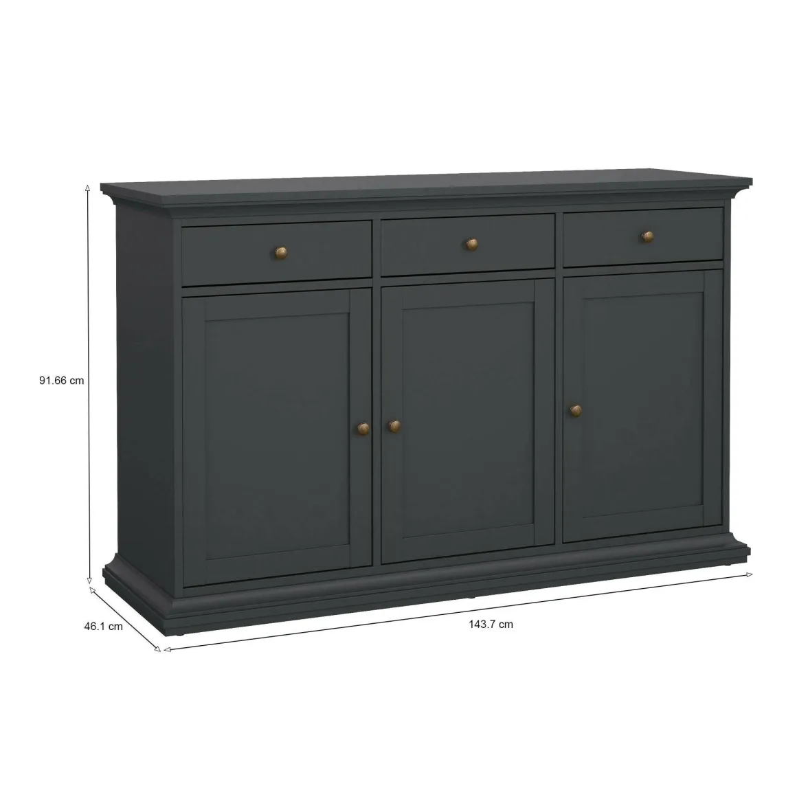 Credenza grigia 143x46x91h cm 3 ante e 3 cassetti - Asola