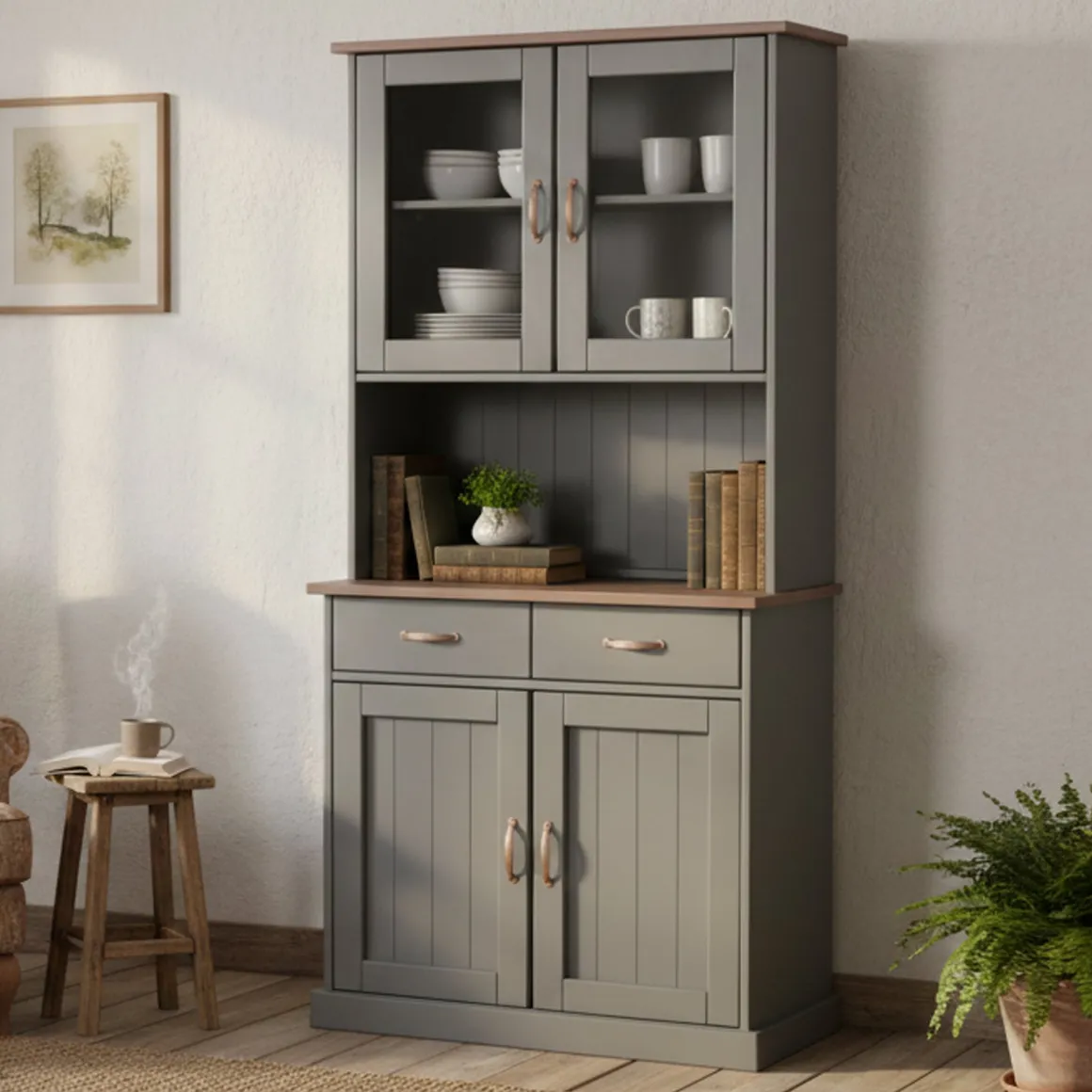 Credenza Grigio 2 Cassetti 2 Ripiani 90x45x191h cm, Apertura Battente - Milzano
