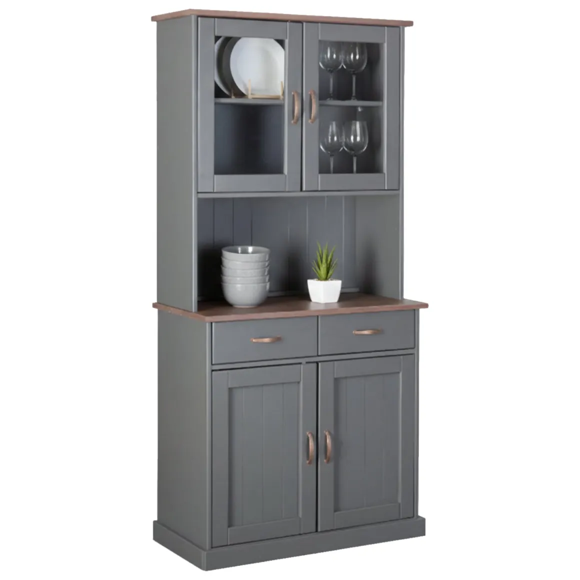 Credenza Grigio 2 Cassetti 2 Ripiani 90x45x191h cm, Apertura Battente - Milzano