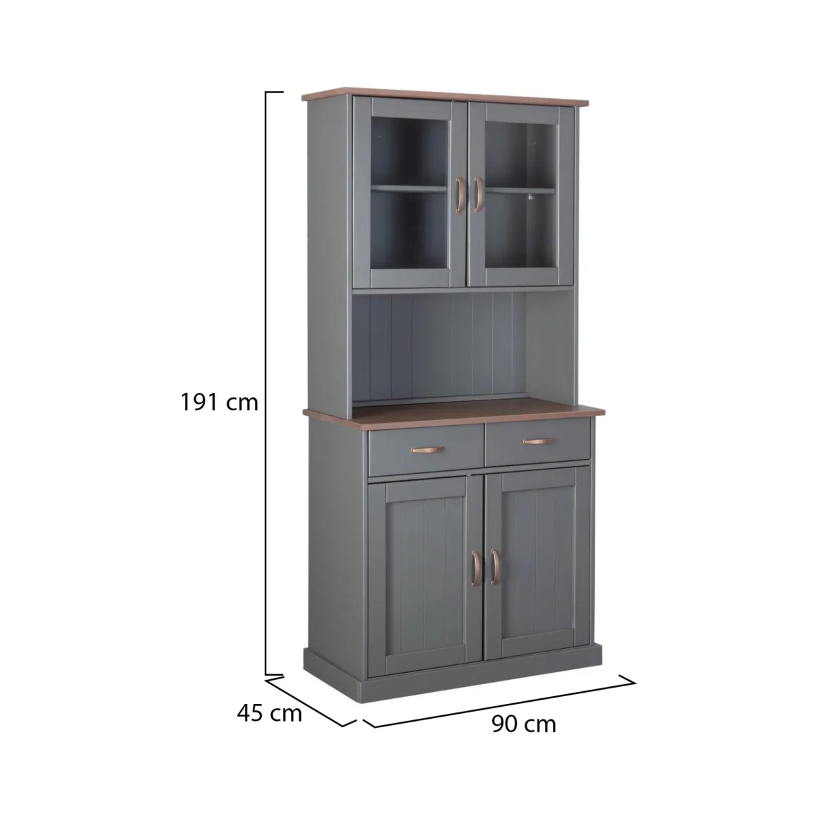 Credenza Grigio 2 Cassetti 2 Ripiani 90x45x191h cm, Apertura Battente - Milzano