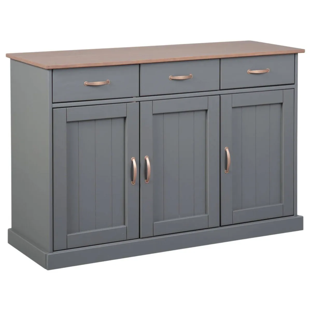 Madie|Credenze > Dmora Credenza Grigio 3 Cassetti 2 Ripiani 131x45x86h cm, Apertura Battente - Silius Marrone Noce, Grigio
