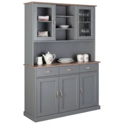 Credenza Grigio 3 Cassetti 6 Ripiani 131x45x191h cm, Apertura Battente, Scorrevole - Castana