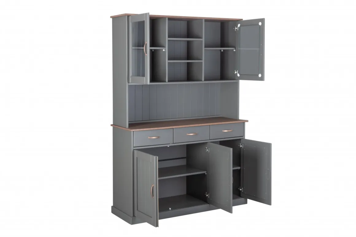 Credenza Grigio 3 Cassetti 6 Ripiani 131x45x191h cm, Apertura Battente, Scorrevole - Castana