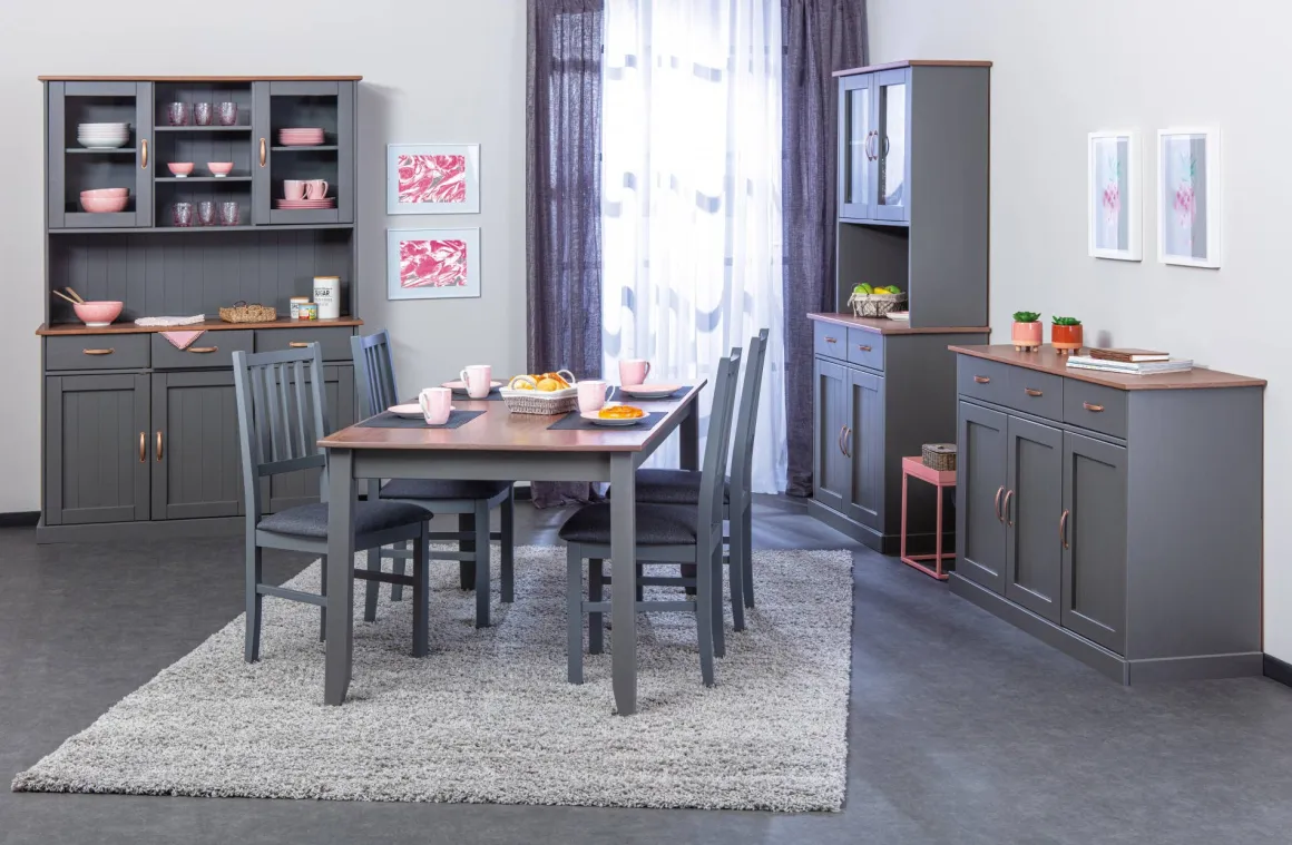 Credenza Grigio 3 Cassetti 6 Ripiani 131x45x191h cm, Apertura Battente, Scorrevole - Castana