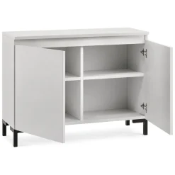 Credenze > Dmora Credenza Grigio Chiaro Nero 2 Ripiani Apertura Battente 100x37x75h cm, 2 Ante Made in Italy - Mimakasa Nero, Grigio Chiaro
